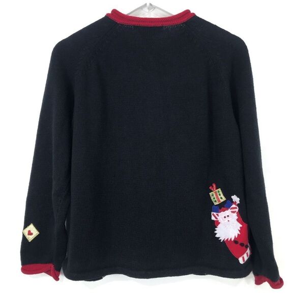 Tiara International Christmas Collection 2004 Black Red Santa Appliqué Cardigan - Picture 9 of 16